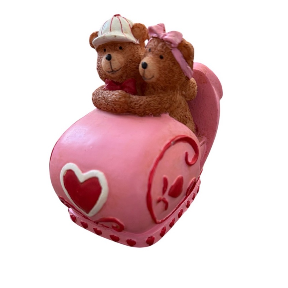Adorable Pink Valentines Day Teddy Bear Couple Resin Figurine